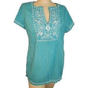 Mystique Aura Teal embroidered blouse